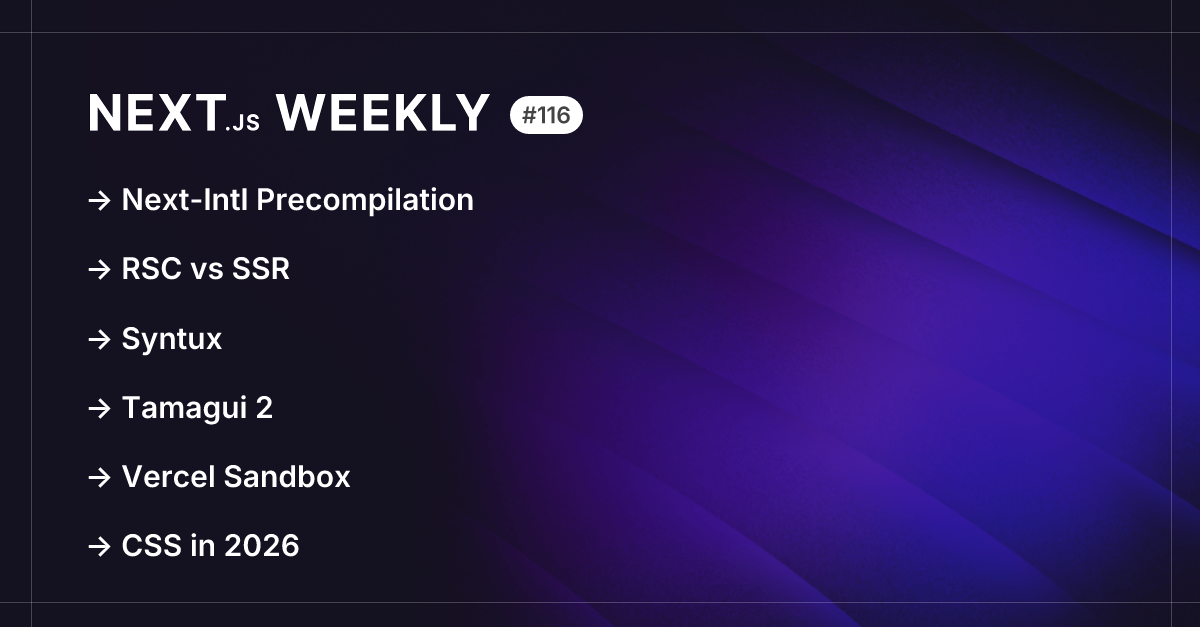 Next.js Weekly #116: Next-Intl Precompilation, RSC vs SSR, Syntux ...